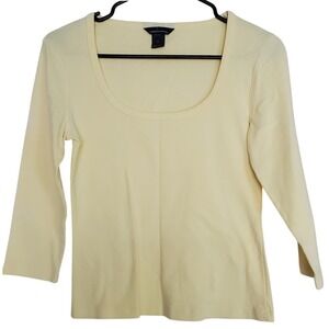 VTG Victoria's Secret Moda International Top Yellow Scoop‎ Neck 3/4 Sleeve SZ:M